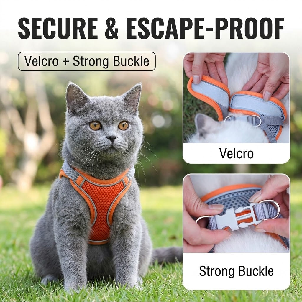 Breathable step-in cat harness and leash with adjustable closure